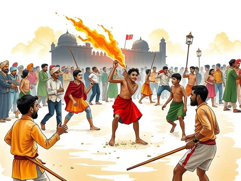 Villagers playing Fiery Ginger Runaway at a Baisakhi mela in Punjab